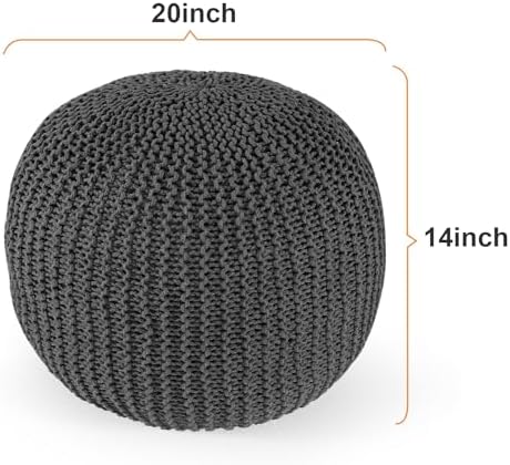 Pouf Ottoman Stuffed Round Modern Foam Filled Foot Rest Poufs for Living Room Chair Decorative 20 X 14 Inches Boho Relax Stool for Wedding Christmas Party, (Dark Grey, 20 Inch)