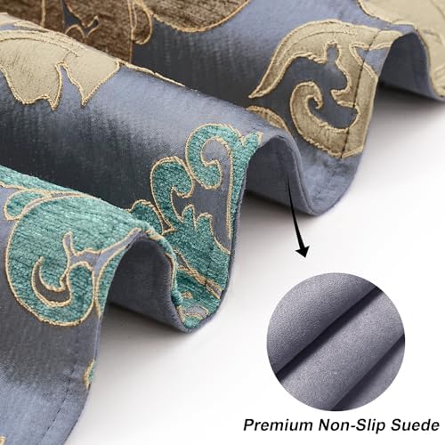 Loom and Mill Luxury Damask Table Runner 72 Inches Long, Grey Blue
