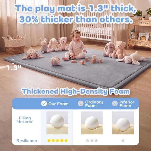 1.3" Thick Baby Play Mat for Floor,59x79 Large Memory Foam Tummy Time Mat