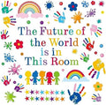 Inspirational Kids Classroom Wall Decals – The Future of the World Is in This Room Quote – Peel and Stick Vinyl Sticker for School, Nursery and Playroom Decor