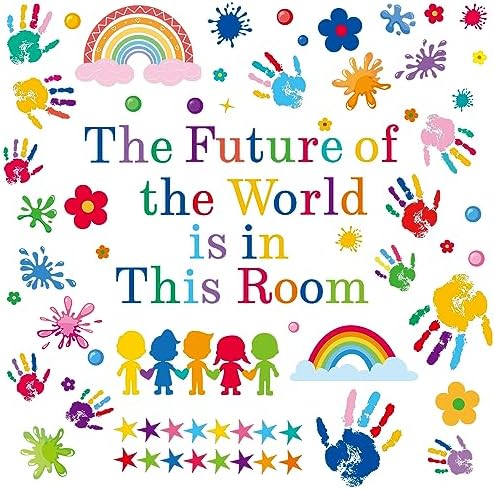 Inspirational Kids Classroom Wall Decals – The Future of the World Is in This Room Quote – Peel and Stick Vinyl Sticker for School, Nursery and Playroom Decor