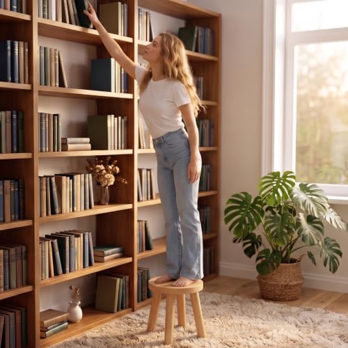 Solid Wooden Stool, Plant Stand, Step Stool,Small Round Stool,Walnut, 9" H