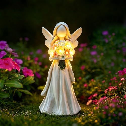 Goodeco Solar Angel Statue with Bouquet LED Light Garden Decor