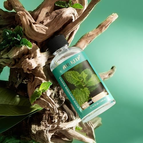 Airkeep Reed Diffuser Oil Refill with Diffuser Sticks, 6.76 Fl Oz(200ml) Wild Mint&Eucalyptus Scented Oils, Aroma Therapy, Home Fragrance & Air Freshener, Office Décor, Decoration