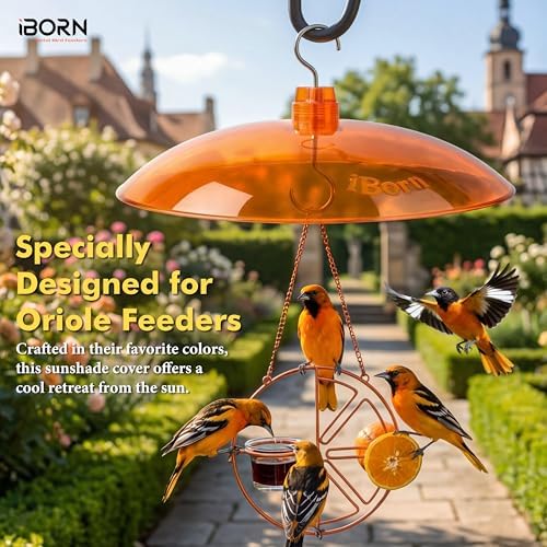 iBorn 13-inch Sunshade Cover for Oriole Feeder, Weather Guard Sun Shade Cover, for Hanging Oriole Nectar Feeder for Outdoors Rain Guard, Chew Proof Polycarbonate, Pack of 2, Orange