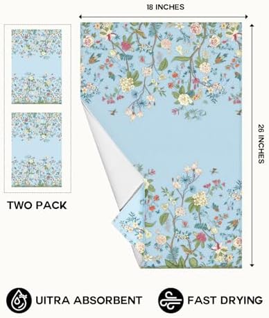 Miss Adola Cute Kitchen Towels Set of 2, 18 x 26 Inch, Blue Flower