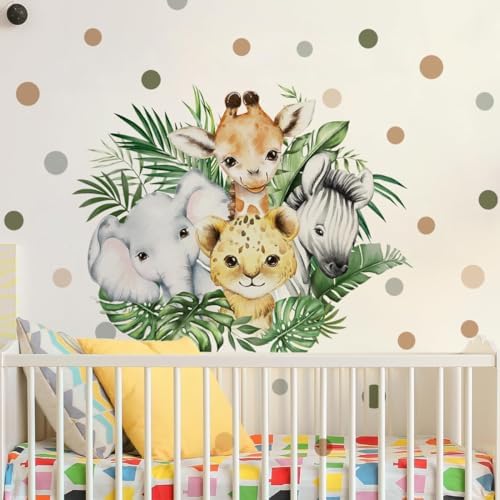 37.95x33.13 Inch Watercolor Jungle Animal Wall Decal Forest Animal Tiger Elephant Giraffe Zebra Wall Sticker Removable Safari Animal Wall Decal for Baby Nursery Playroom Bedroom Classroom Wall Decor
