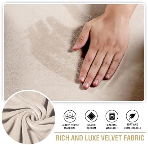 H.VERSAILTEX Stretch Velvet 3 Piece T Cushion Sofa Slipcovers Individually Covers for 3 Cushion Couch Seat Cushion Covers for Sofa Seat Cushion Covers Stay in Place(Sofa, Ivory)