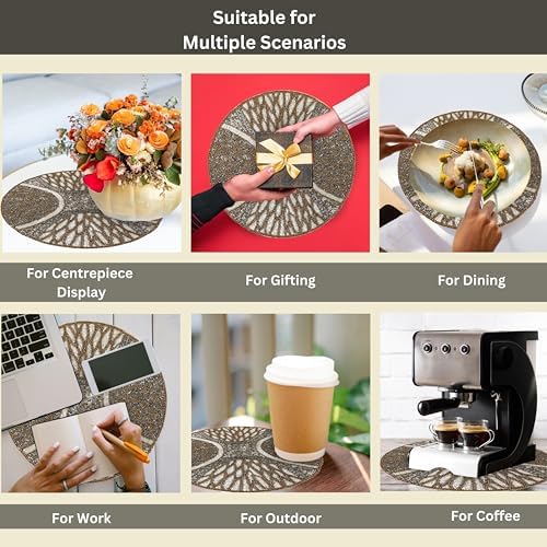 CLEENTABLE Brown Grey Round Beaded Placemats, Set of 2