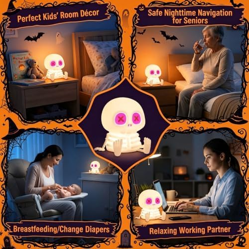 YR YRHH-PET Skeleton Skull Lamp, Halloween Decor Gift, Kid Cute Night Light