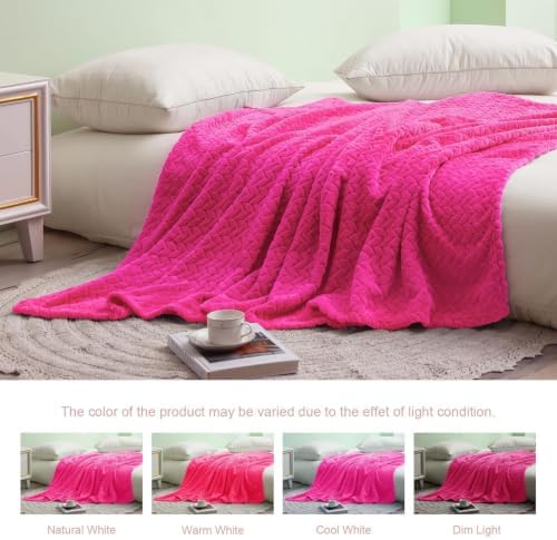 Exclusivo Mezcla Fleece Throw Blanket for Couch Sofa, 50”x70”, Hot Pink