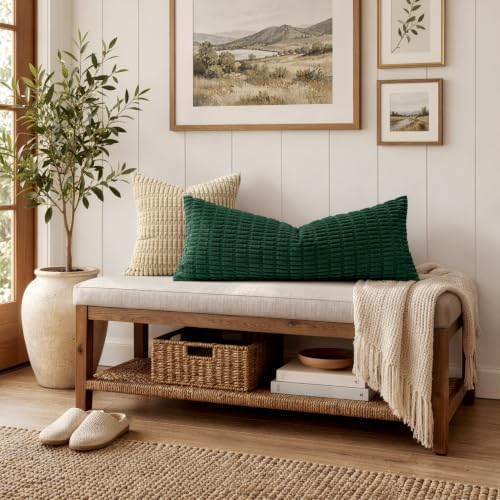 MIULEE Christmas Lumbar Corduroy Pillow Cover for Bed 14x36 Dark Green