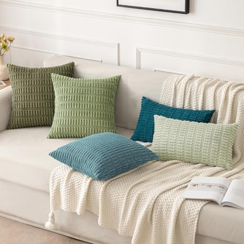 MIULEE Corduroy Decorative Throw Pillow Covers 20x20 Coastal Blue Pack of 2