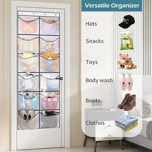 Over The Door Shoe Organizer 12 Large Mesh Pockets Boots Hanging Storage Shoe Rack for Closet White