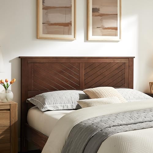 ComfIQ Serene Wood Panel Headboard with Chevron Scoring, Queen, Walnut