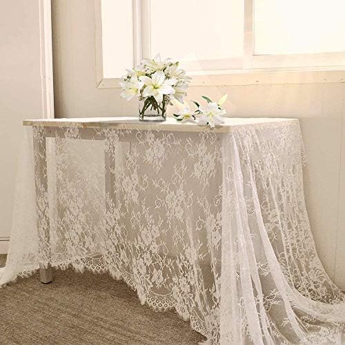 LuoluoHouse White Lace Tablecloth 6pcs Table Fabric 60x120 Inch for Rustic