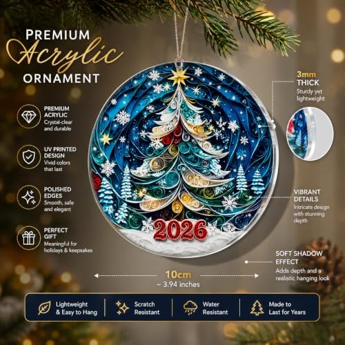 Christmas Tree Ornament 2026, Vintage Scandinavian Style with Quilling-Inspired Christmas Tree Design, Unique Holiday Keepsake, Festive Gifts for Friends, Mom, Grandma and Family