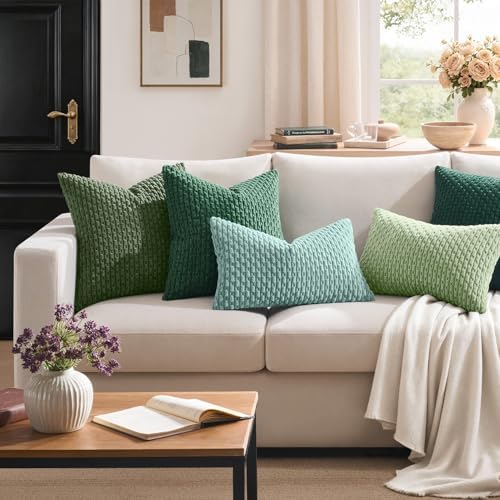 Kevin Textile Soft Corduroy 26x26 Inch Pillow Covers 2 Pack, Dark Green
