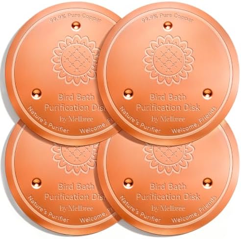 Mellbree 4-Pack Bird Bath Copper Disc, 0.6mm Reinforced 99.99% Pure Copper Cleaning Disk with Triple-Point Support for Physical Safe Clean Water All-Season (Sunflower)