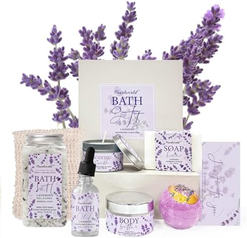 Lavender Spa Gift Set for Women, Luxury 9 Pcs Bath Salts Set, Relaxation Gifts for Women, Self Care Set, Clean Moisturizing Skin, Gifts for Mom, Wife, Sister, Friend