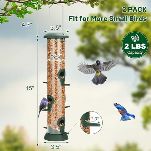 FEED GARDEN Tube Bird Feeder 2 Pack, 15 Inch Plastic Hanging Bird Feeder
