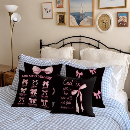 Black and Pink Room Decor Pillow Cover 18x18 Set of 4