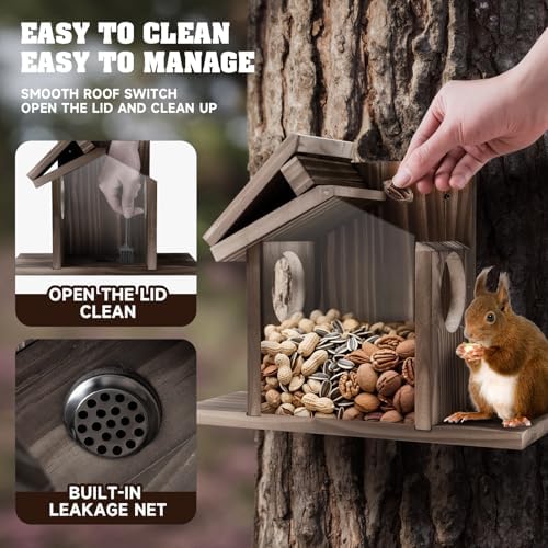 Gnodary Squirrel Feeders for Outside, Durable Squirrel House for Outdoor - Chipmunk Feeder, Squirrel Food for Backyard Squirrels Hold Corn, Corn Cob, Peanuts (Walnut Brown)
