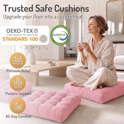 Floor Pillows Set of 2, Large Meditation Cushion for Adults, 22 Inch Square