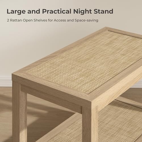 SICOTAS Rattan End Table Nightstand Set of 2, Side Table with Storage