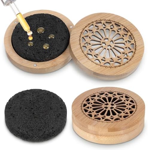Passive Essential Oil Diffuser Stone, Small Lava Rock Diffuser Set Aromatherapy Stone for Desk Office Home Car & Gift-Giving, Compact Wood Bas