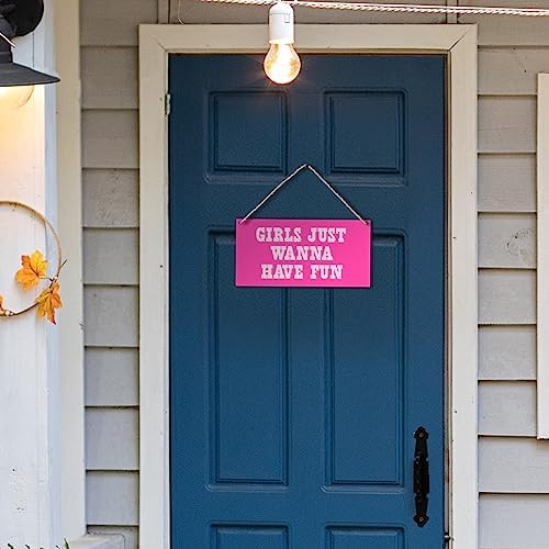 Hot Pink Preppy Girls Just Wanna Have Fun Printed Wood Plaque Sign Wall Hanging,Trendy Preppy Hanging Wall Signs for Girls Room College Dorm Bachelorette Party Decor 12 x 6 Inches