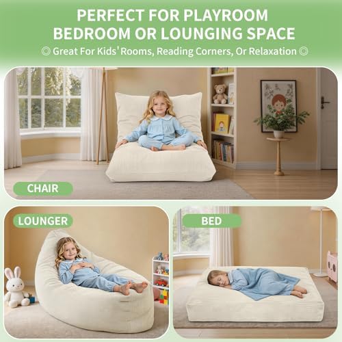 3-in-1 Kids Bean Bag Chair, Convertible Floor Cushion