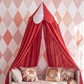 Bed Canopy with Scalloped Edge, 2 Panel Striped, Red