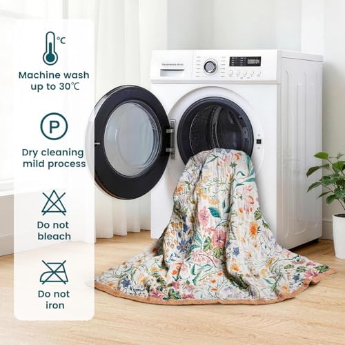MSGKV Boho Throw Blanket 60"x80" Cotton Floral Blanket for Couch Bed Decor