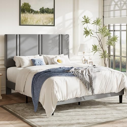 Allewie Queen Platform Bed Frame with Velvet Upholstered Headboard