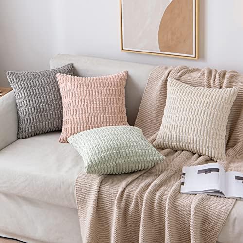 MIULEE Euro Sham Corduroy Decorative Throw Pillow Covers 24x24 Light Green