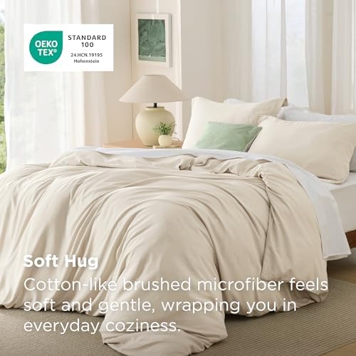 Bedsure Duvet Cover Full Size, 3Pcs Soft Double Brushed Bedding Set, Beige