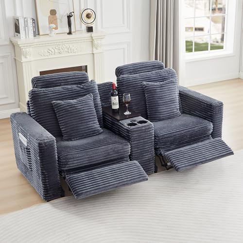 LEVNARY Modular Lift-Top Console with USB Charging and Cup Holders, Center Storage Module for Modular Reclining Sofa (Gray)