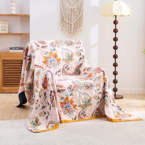 XIBLC Boho Throw Blanket for Bed, 100% Cotton Soft Rustic Quilt Fall Blanket, 80"x90" Floral Printed Farmhouse Decor Bed Blankets, All Season Rustic Reversible Bohemian Throw Quilt