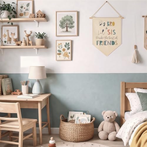 Big Bro Lil Sis Make The Best Friends-Big Brother,Little Sister-Sibling Wall Gift for Baby Boys Girl Kids-Canvas Pennant Banner Pennant Wall Decor Gift for Nursery Baby Room Playroom