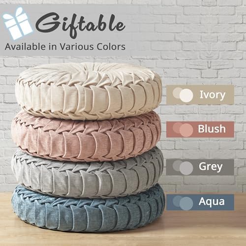 Intelligent Design Round Chenille Tufted Floor Pillow Dia 22"x6" Grey
