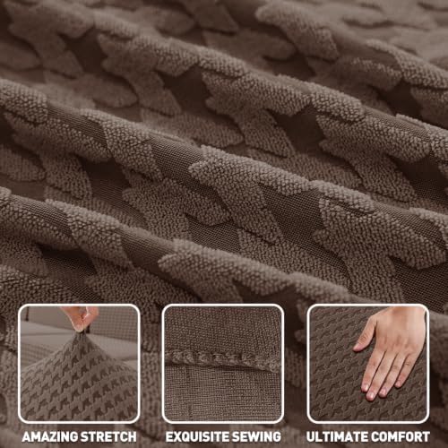 ZNSAYOTX 1 Piece Stretch Chair Slipcover with Arms (34"-44") New-Houndstooth Texture, Thick Armchair Covers for Living Room Universal Chair Slip Cover with Elastic Bottom & Buckle, Brown