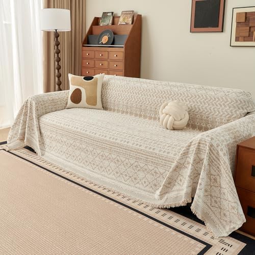 MEETSKY Boho Couch Cover,Geometric Sofa Covers for Dogs,71" x 118",Beige