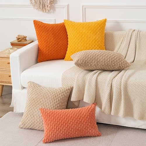 Kevin Textile Soft Corduroy 12"x20" Lumbar Pillow Covers 2 Pack, Coral Red