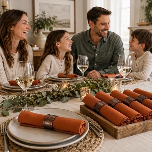 ITOS365 Handmade Round Hammered Antique Napkin Rings Holder for Dinning Table Parties Everyday, Set of 6