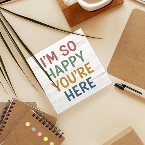 Boho Classroom Wood Box Sign Desk Decor 5X5, I'm So Happy You're Here Wooden Block Sign Decorations for Kids Nursery Room Bedroom Playroom Classroom Desk Table Wall Tabletop Shelf Decor