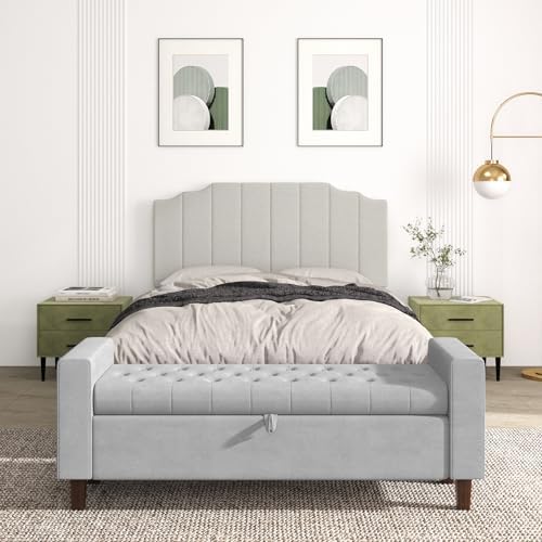 Befurtori Queen Size Headboard Only, Linen Wall Mount Headboard Light Gray
