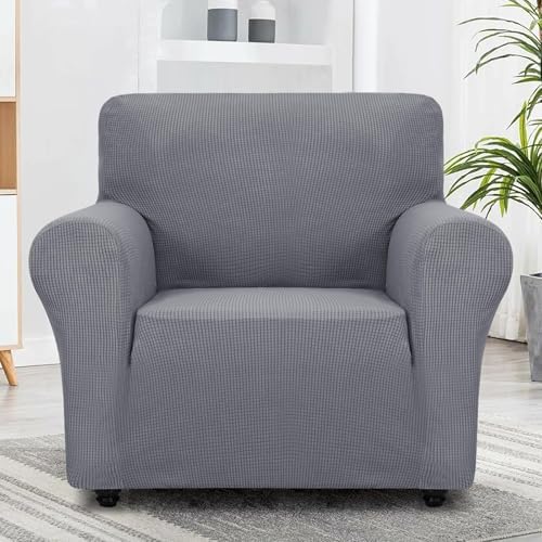 ZNSAYOTX Super Stretch Chair Slipcover Universal Sofa Chair Covers for Living Room Dogs Pet Furniture Protector Spandex Armchair Slipcovers with Anti Slip Foam Sticks (Light Grey, Chair)