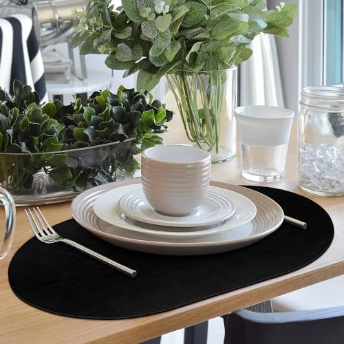 ADRIMER Oval Placemats Set of 4, Wipeable Faux Leather, Black