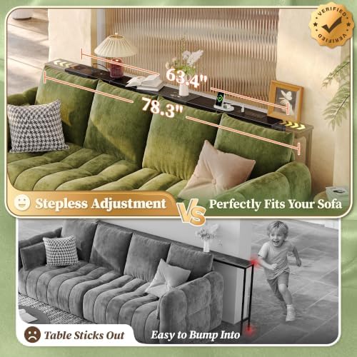 Huuger 63.4-78.3'' Extendable Behind Couch Table with Outlets, Black